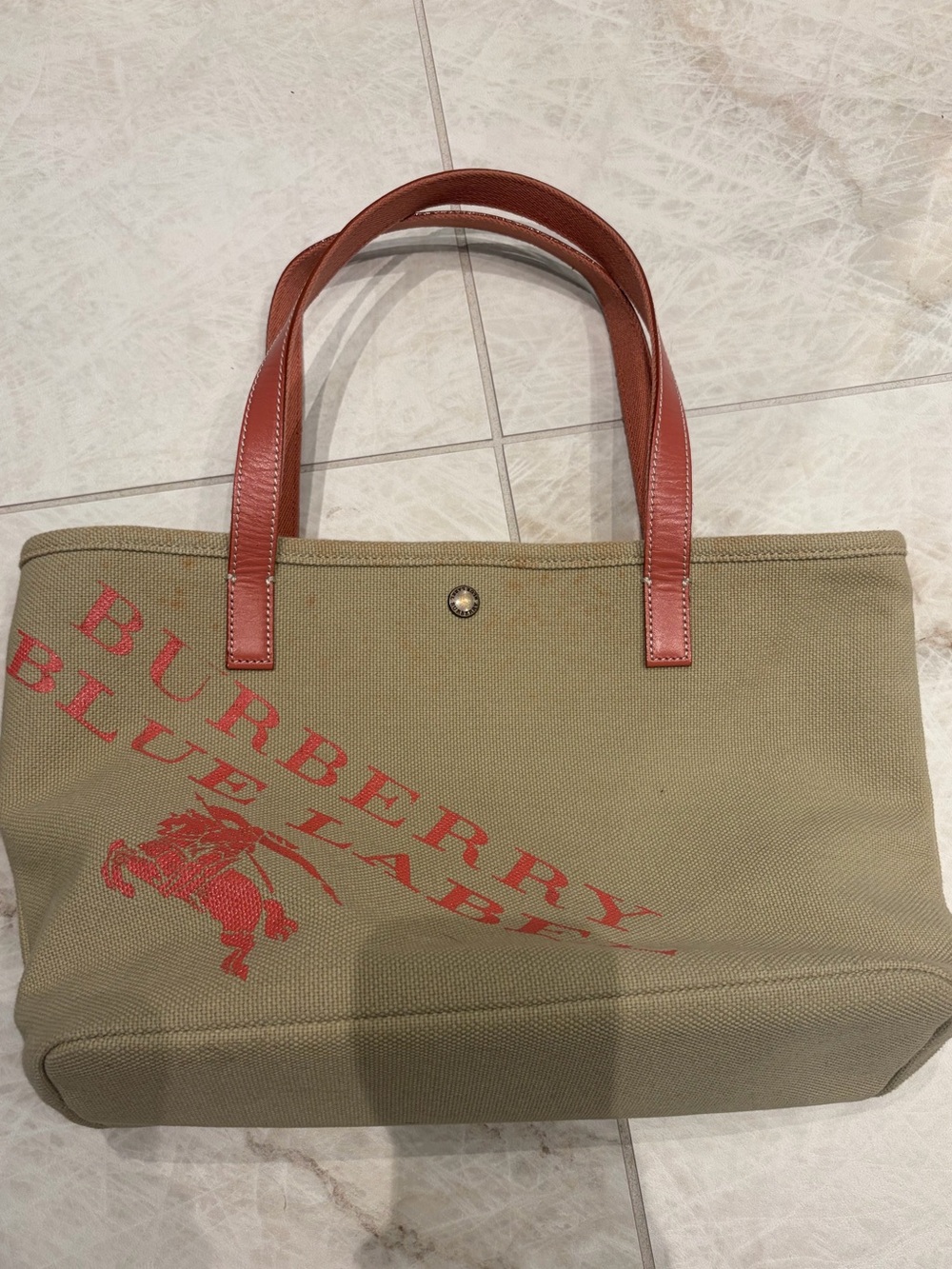 Burberry Blue Label Canvas Tote Bag Pink Logo Japan Exclusive